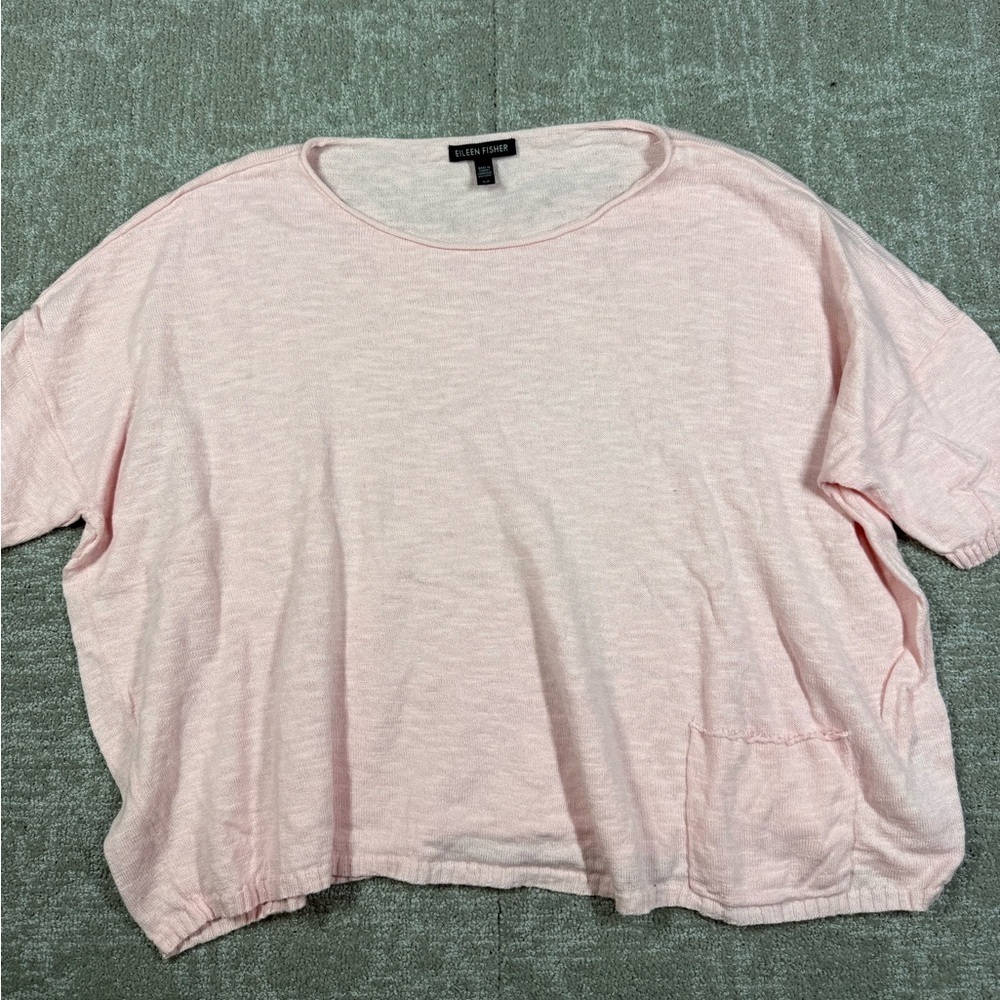 Eileen Fisher Pink Organic Cotton Linen Loose Sheer Blouse Top Womens Sz Sm